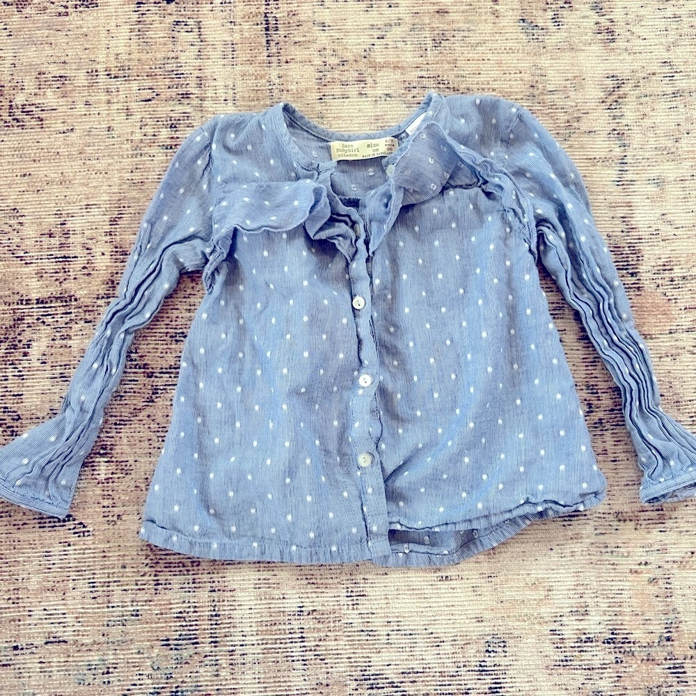 Zara toddler girl blue embroidered dot top 2/3